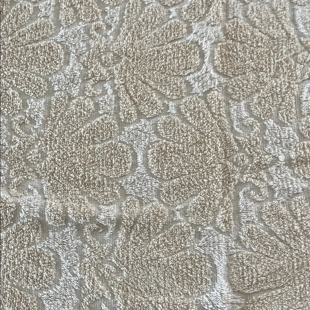 Vintage Fieldcrest Cotton Towel Beige Jacquard Floral Pattern mid century retro